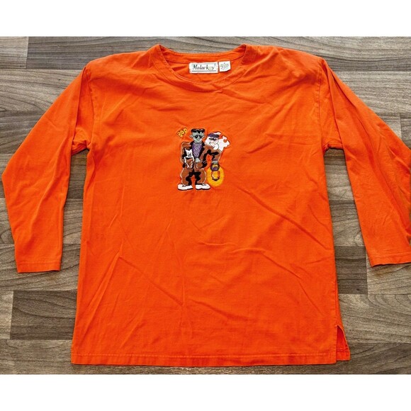 Malarkey Tops - Vintage Malarkey 90s Halloween Long Sleeve Orange Shirt Frankenstein Ghost M